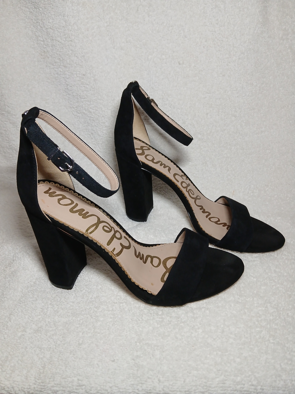 Sam Edelman Black Suede Ankle-Strap Block Heel Sandals